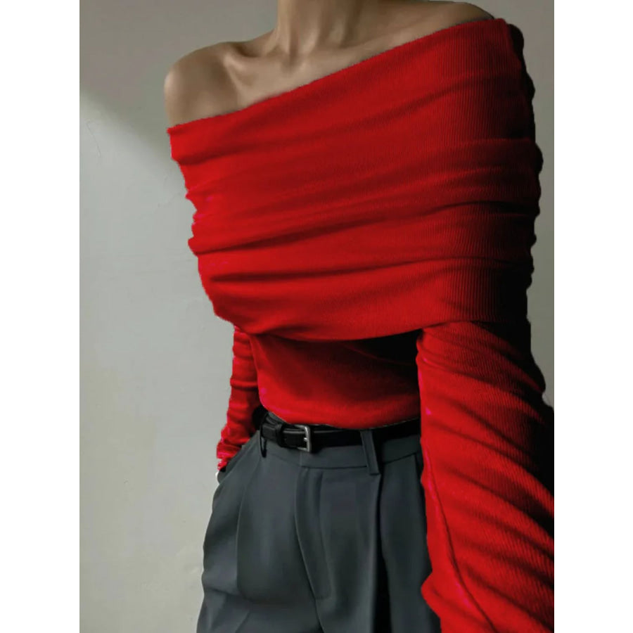Off-Shoulder Long Sleeve Knit Top Apparel and Accessories