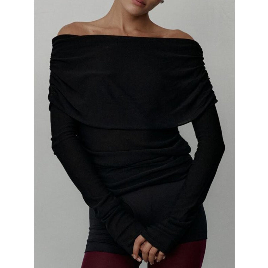 Off-Shoulder Long Sleeve Knit Top Black / S Apparel and Accessories