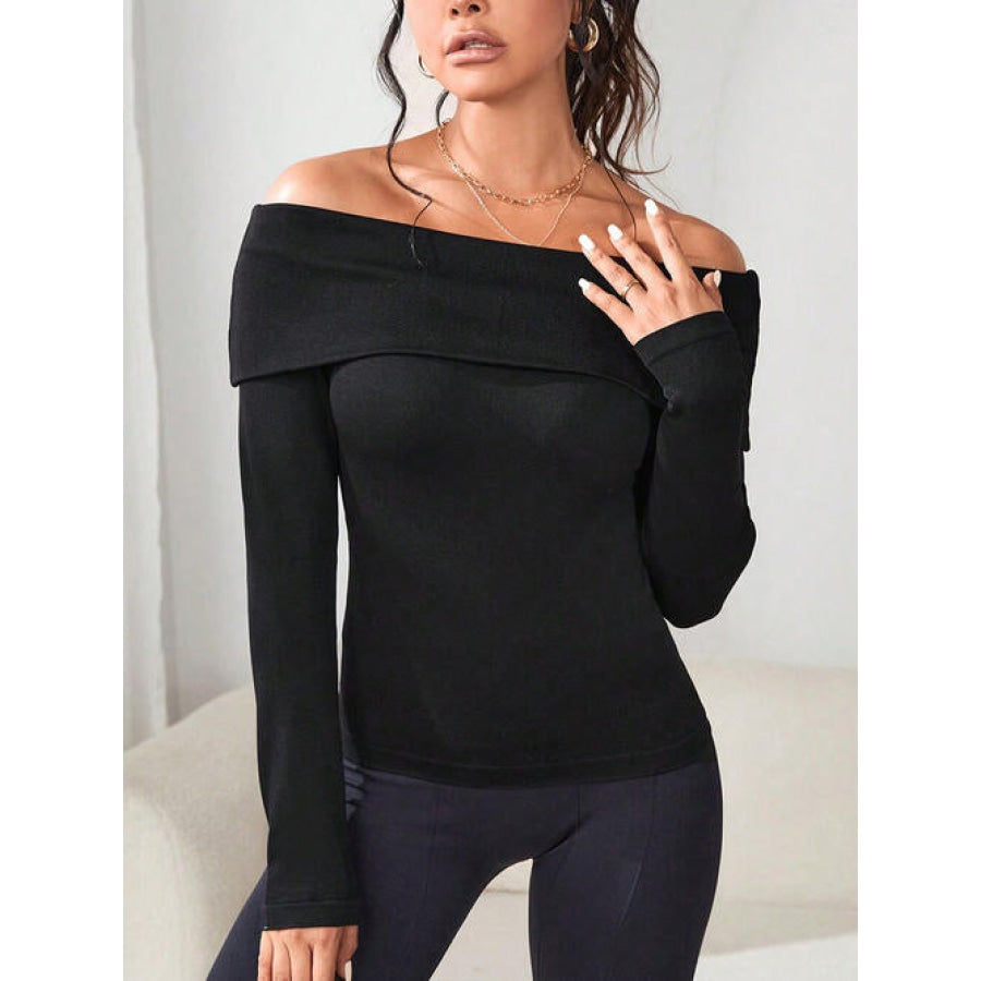 Off-Shoulder Long Sleeve Knit Top Black / S