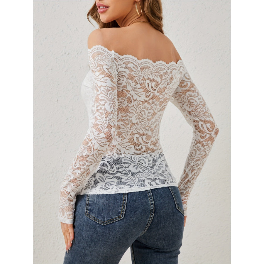 Off-Shoulder Long Sleeve Lace Top Apparel and Accessories