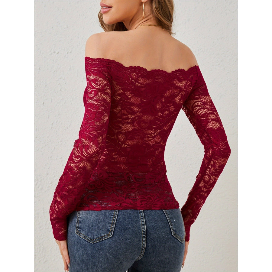 Off-Shoulder Long Sleeve Lace Top Apparel and Accessories