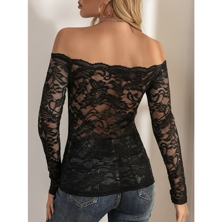 Off-Shoulder Long Sleeve Lace Top Apparel and Accessories