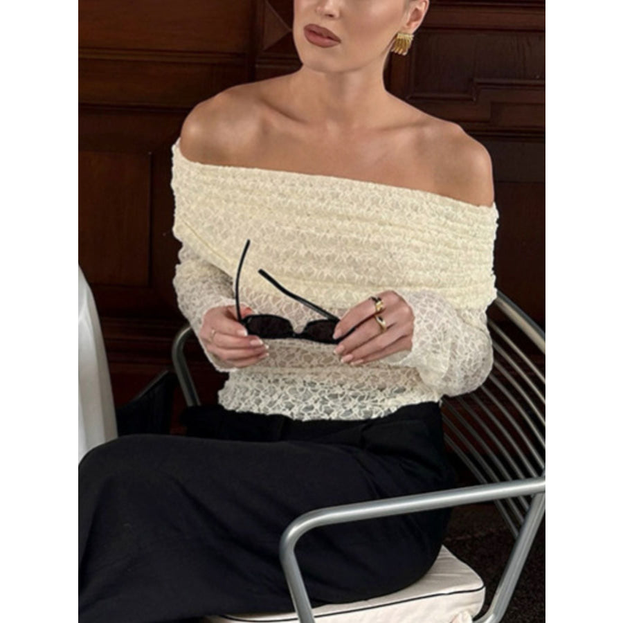 Off Shoulder Long Sleeve Lace Top Apparel and Accessories