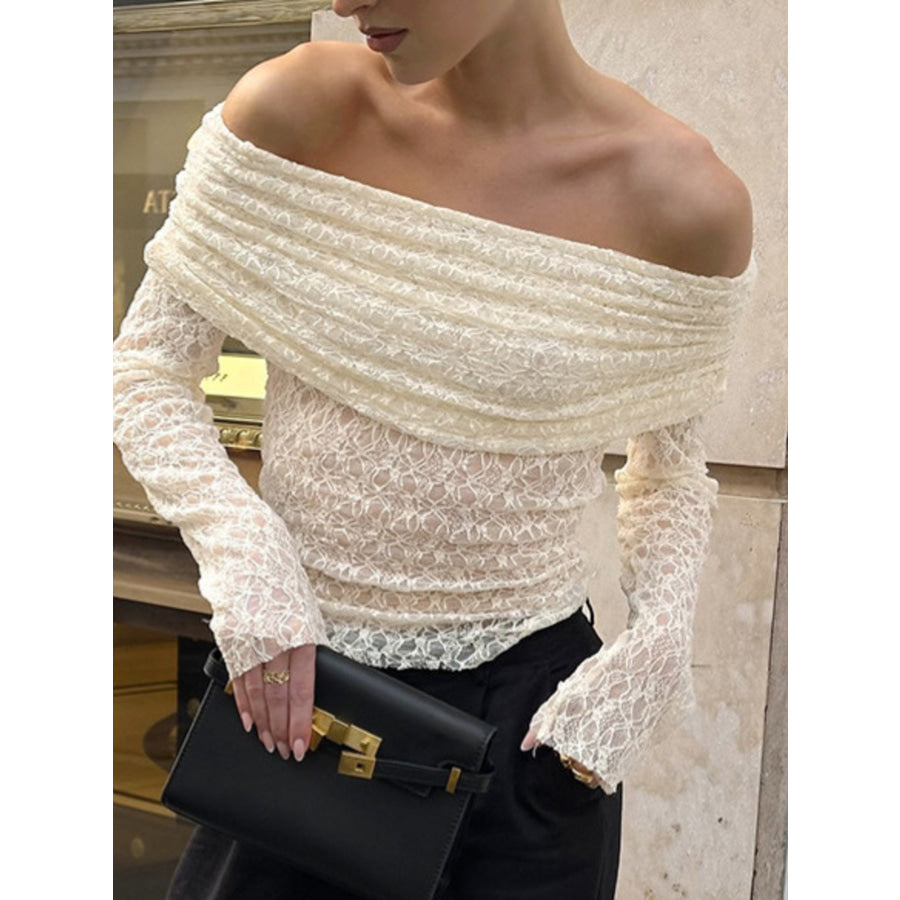 Off Shoulder Long Sleeve Lace Top Apparel and Accessories