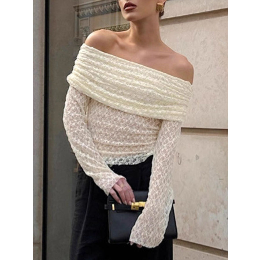 Off Shoulder Long Sleeve Lace Top Apparel and Accessories