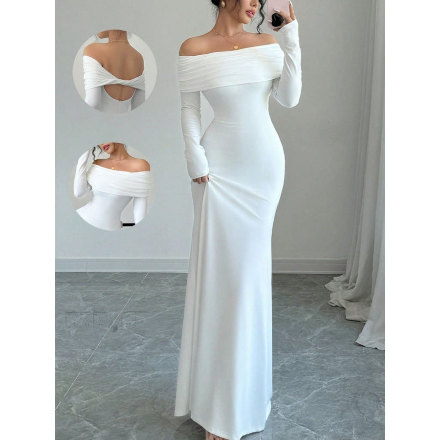 Off-Shoulder Long Sleeve Maxi Dress White / S Apparel and Accessories