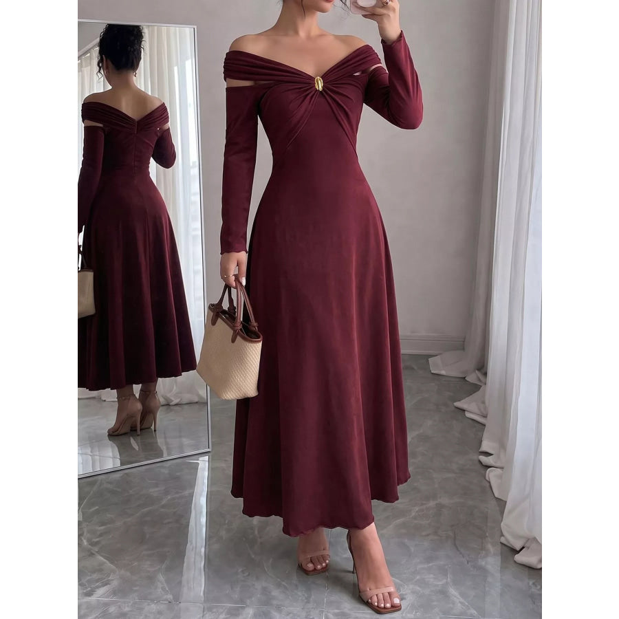 Off-Shoulder Long-Sleeve Maxi Dress Apparel and Accessories