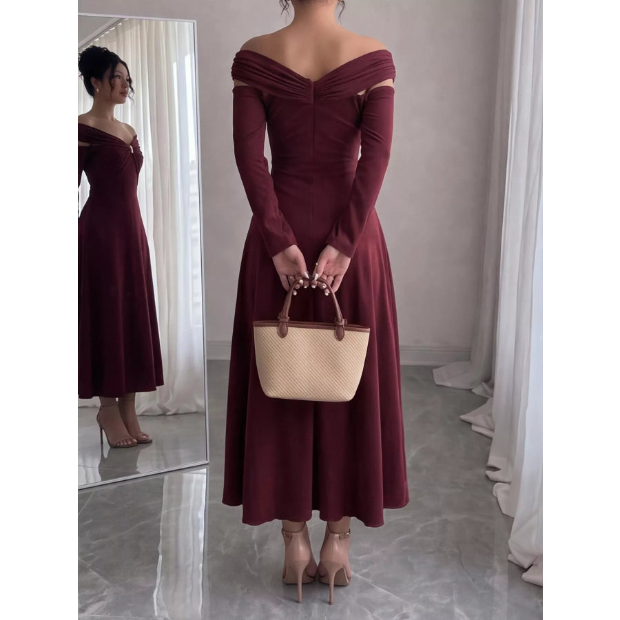 Off-Shoulder Long-Sleeve Maxi Dress Apparel and Accessories