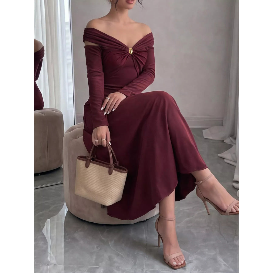 Off-Shoulder Long-Sleeve Maxi Dress Apparel and Accessories