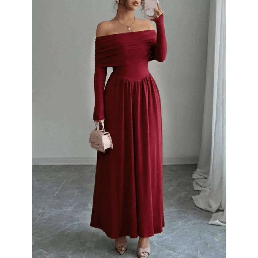 Off-Shoulder Long Sleeve Maxi Dress Apparel and Accessories