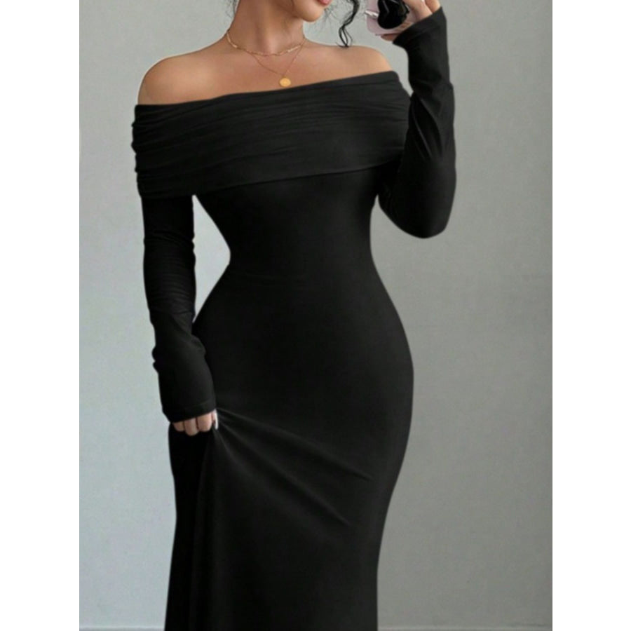 Off-Shoulder Long Sleeve Maxi Dress Apparel and Accessories