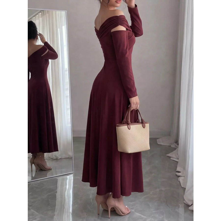 Off-Shoulder Long-Sleeve Maxi Dress Apparel and Accessories