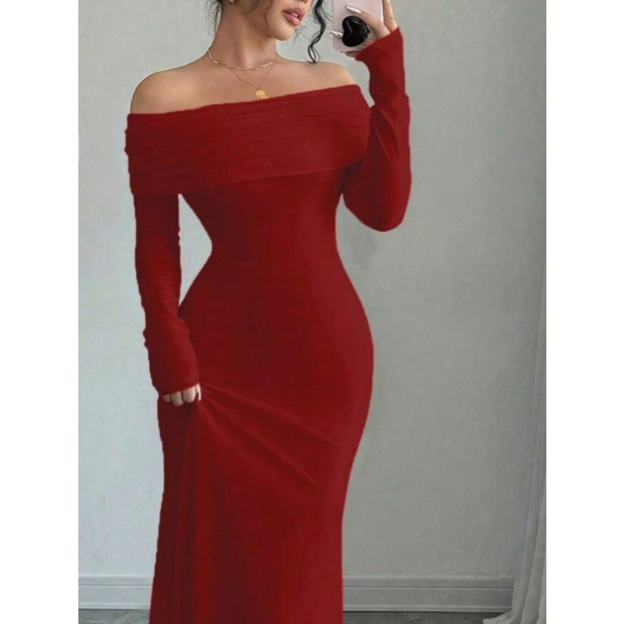 Off-Shoulder Long Sleeve Maxi Dress Apparel and Accessories