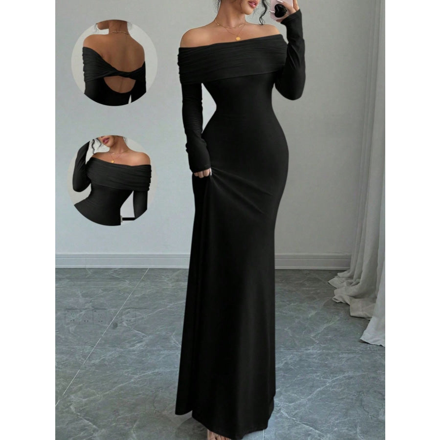 Off-Shoulder Long Sleeve Maxi Dress Black / S Apparel and Accessories