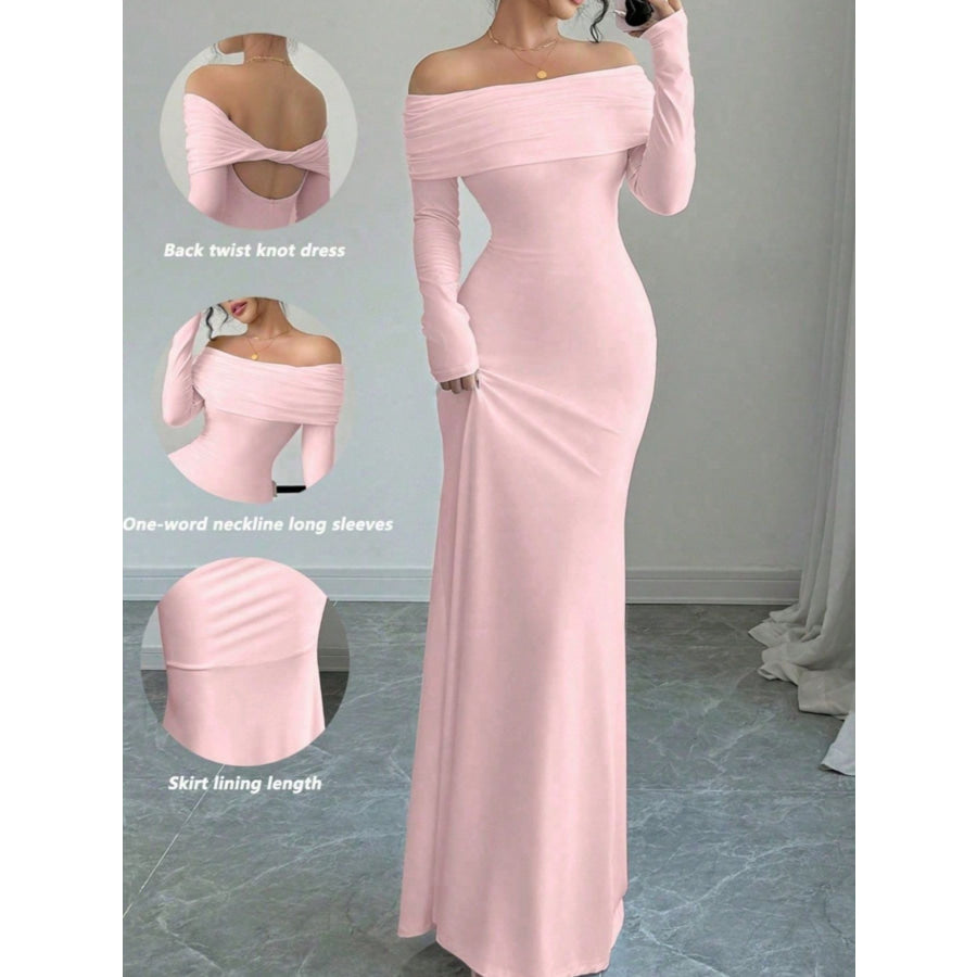 Off-Shoulder Long Sleeve Maxi Dress Pink / S Apparel and Accessories