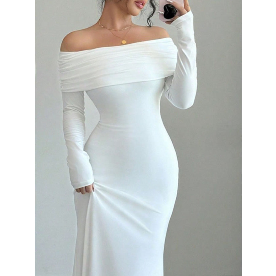 Off-Shoulder Long Sleeve Maxi Dress White / S Apparel and Accessories