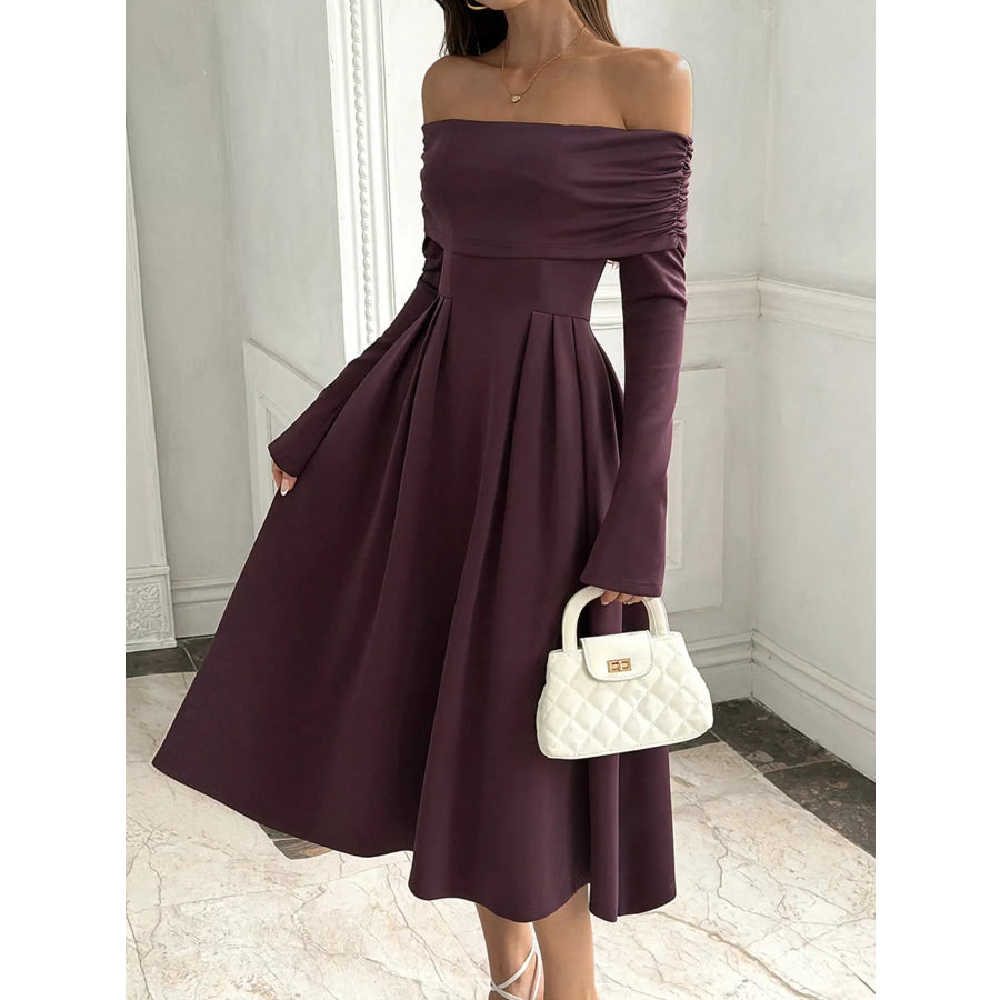 Off-Shoulder Long Sleeve Midi Dress Apparel and Accessories
