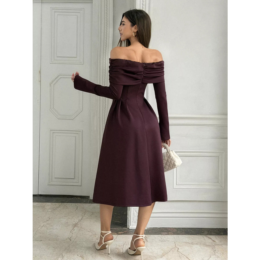 Off-Shoulder Long Sleeve Midi Dress Apparel and Accessories