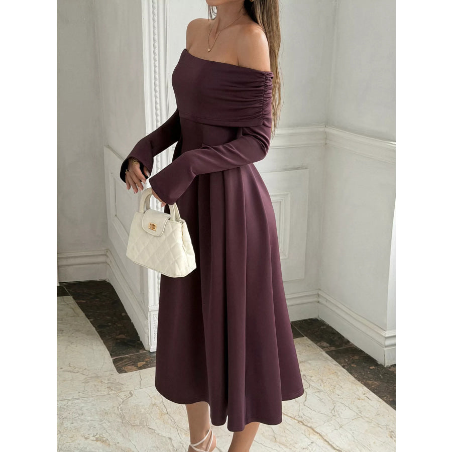 Off-Shoulder Long Sleeve Midi Dress Apparel and Accessories