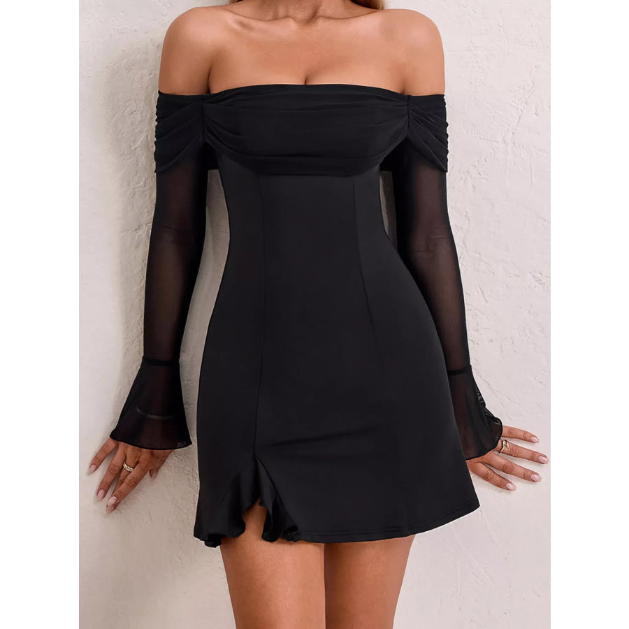 Off-Shoulder Long Sleeve Mini Dress Apparel and Accessories