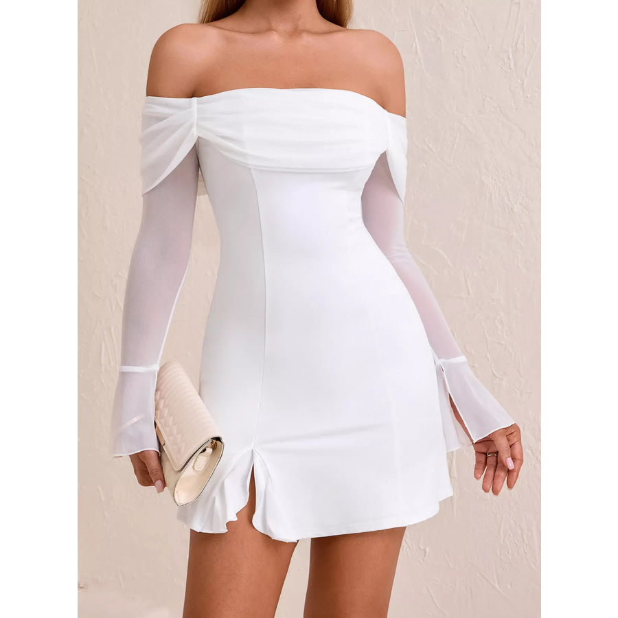 Off-Shoulder Long Sleeve Mini Dress Apparel and Accessories