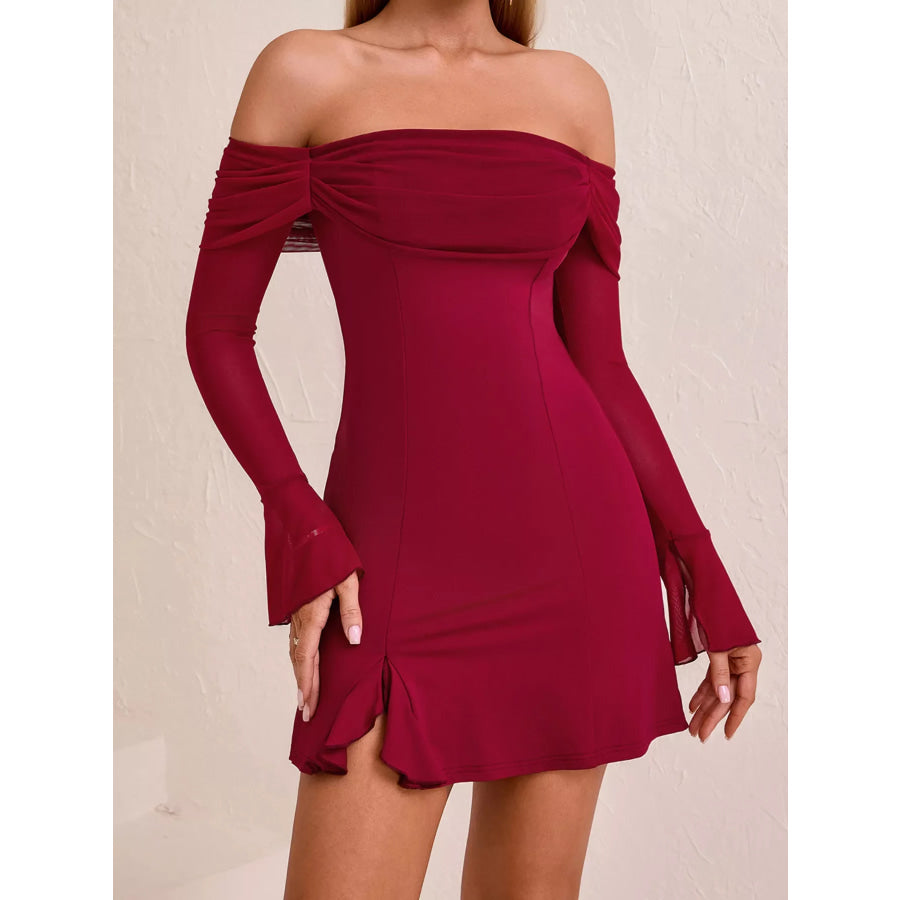 Off-Shoulder Long Sleeve Mini Dress Apparel and Accessories
