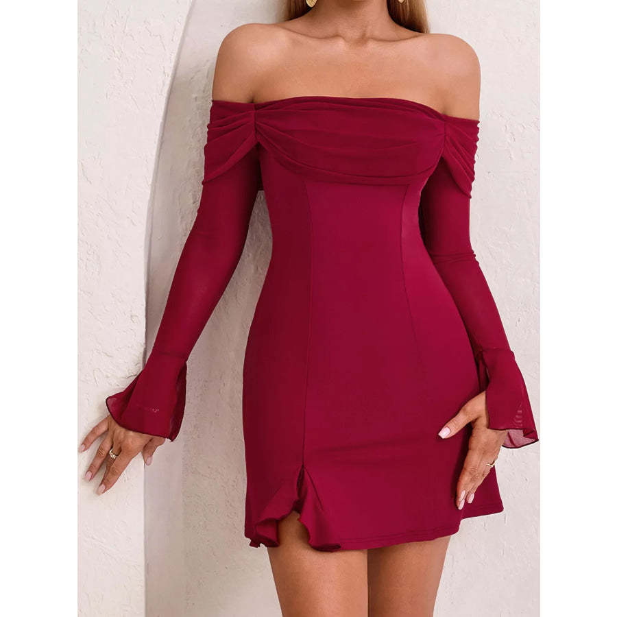 Off-Shoulder Long Sleeve Mini Dress Apparel and Accessories
