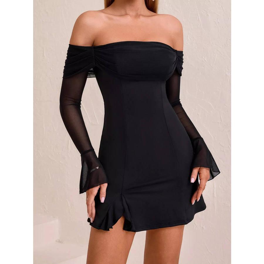 Off-Shoulder Long Sleeve Mini Dress Apparel and Accessories
