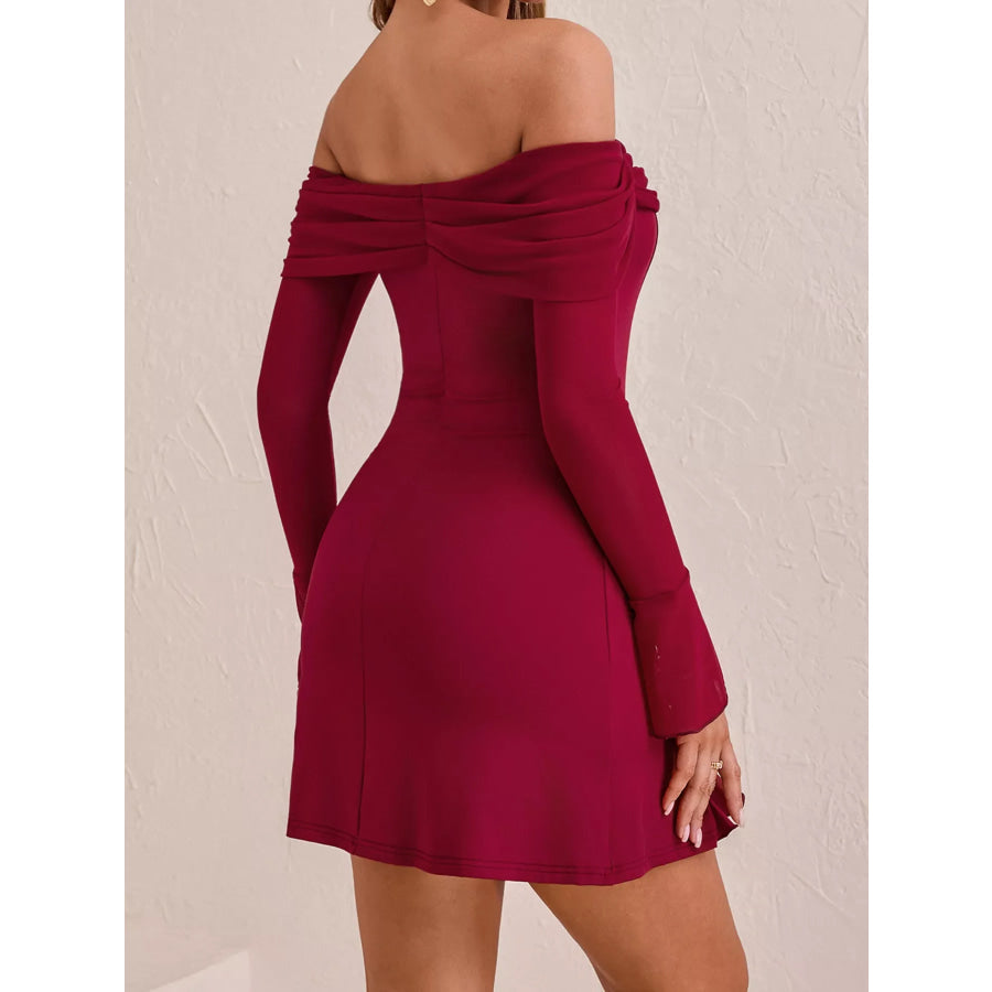 Off-Shoulder Long Sleeve Mini Dress Apparel and Accessories