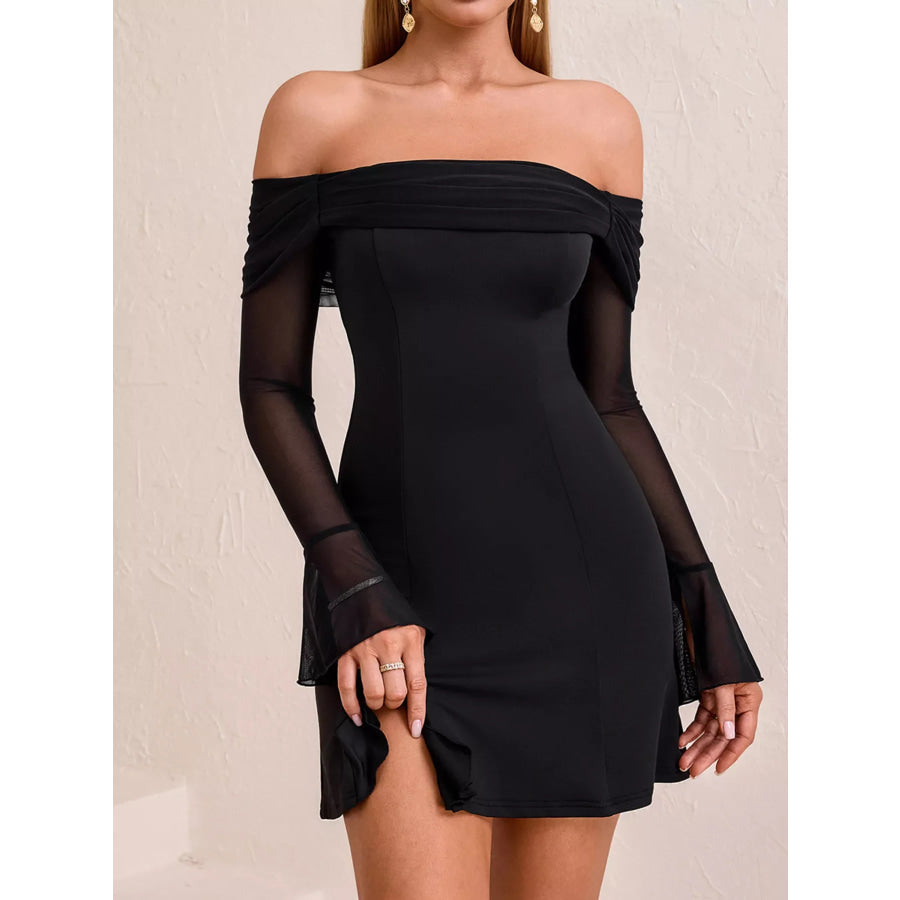 Off-Shoulder Long Sleeve Mini Dress Apparel and Accessories
