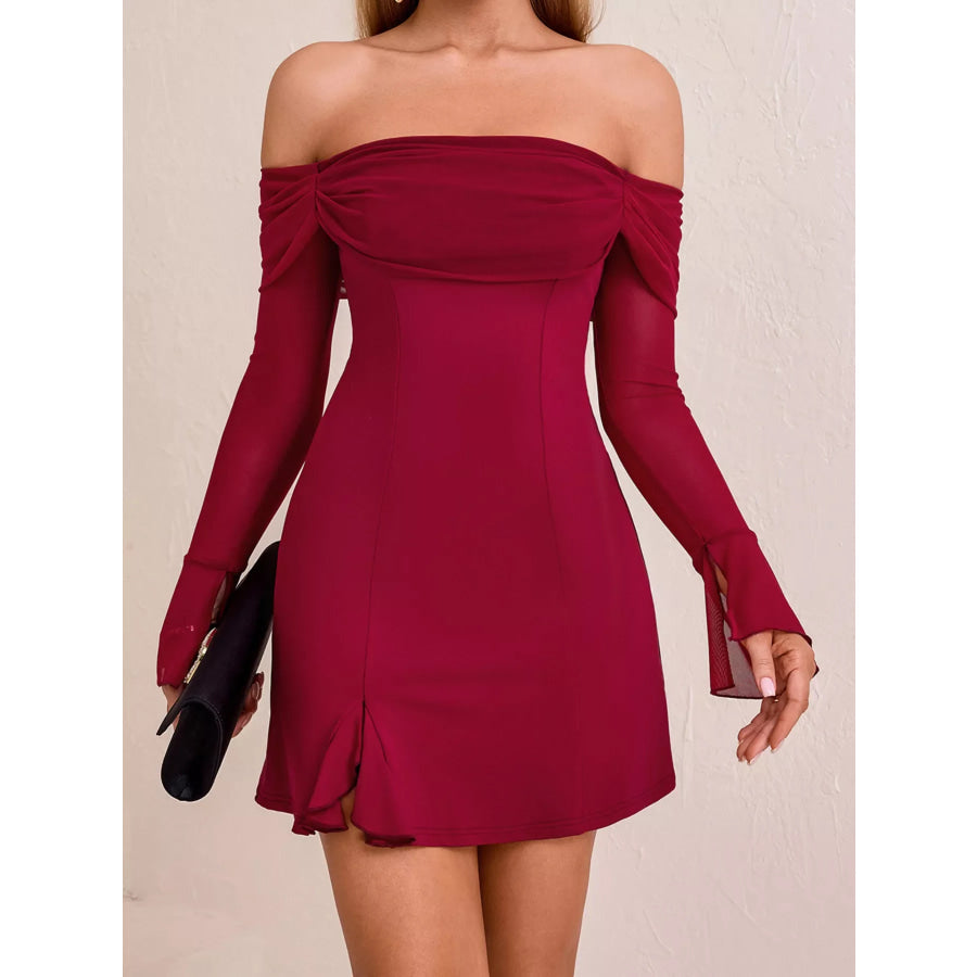 Off-Shoulder Long Sleeve Mini Dress Apparel and Accessories