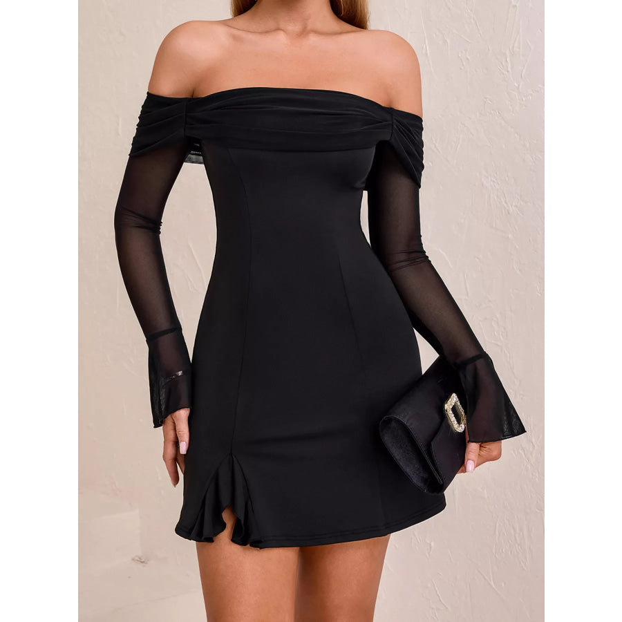 Off-Shoulder Long Sleeve Mini Dress Apparel and Accessories