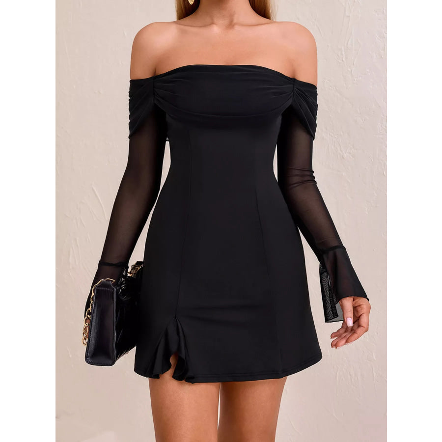 Off-Shoulder Long Sleeve Mini Dress Black / XS Apparel and Accessories