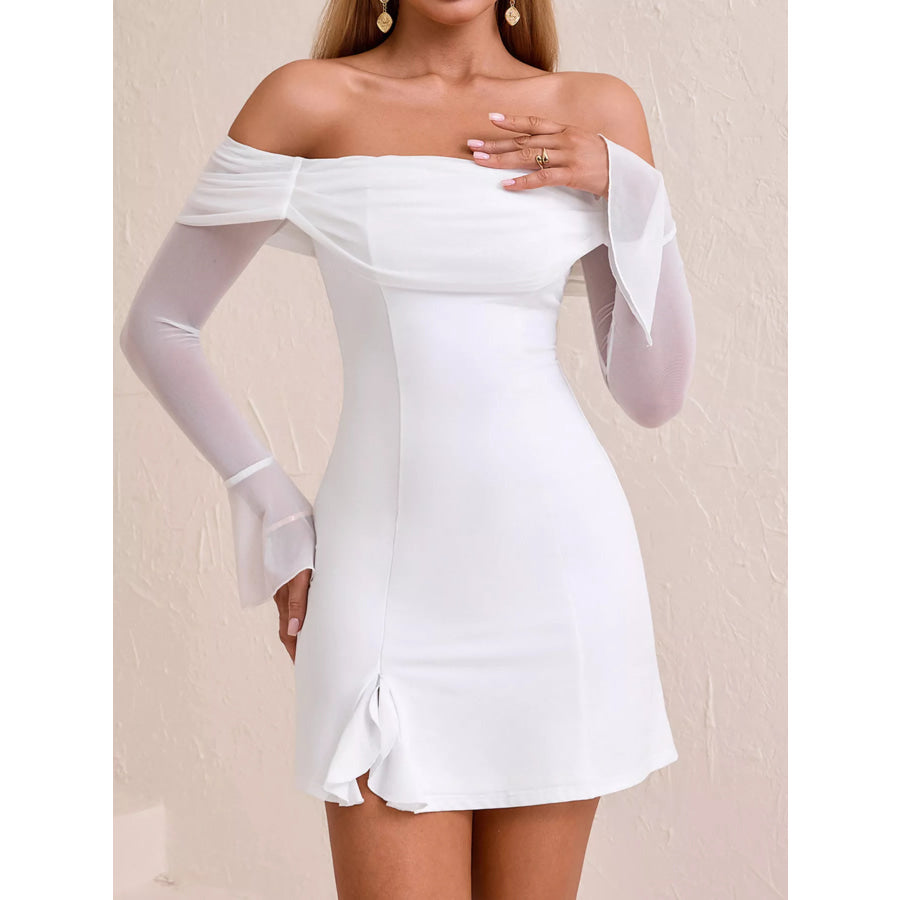 Off-Shoulder Long Sleeve Mini Dress Gray/white / XS Apparel and Accessories