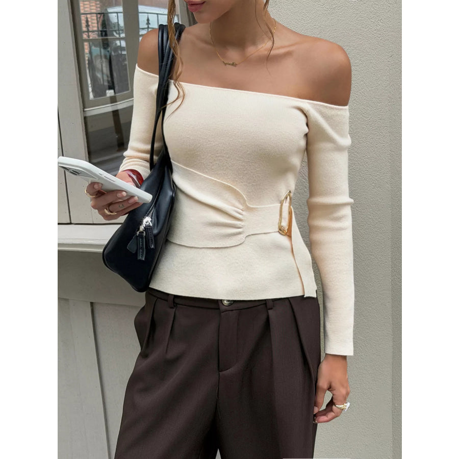 Off Shoulder Long Sleeve Sweater Apparel and Accessories