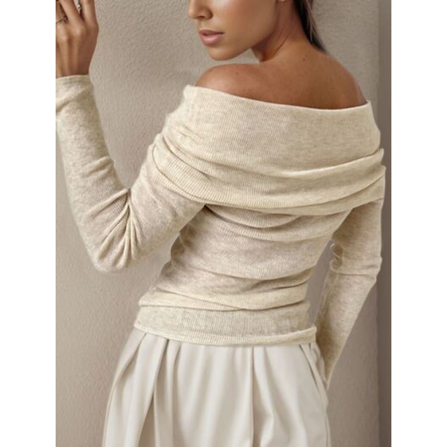 Off - Shoulder Long Sleeve Sweater Apparel and Accessories