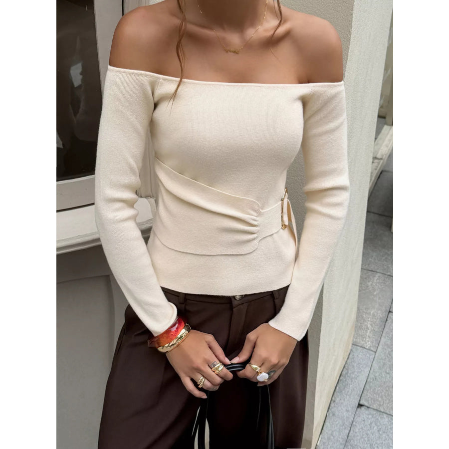 Off Shoulder Long Sleeve Sweater Apparel and Accessories