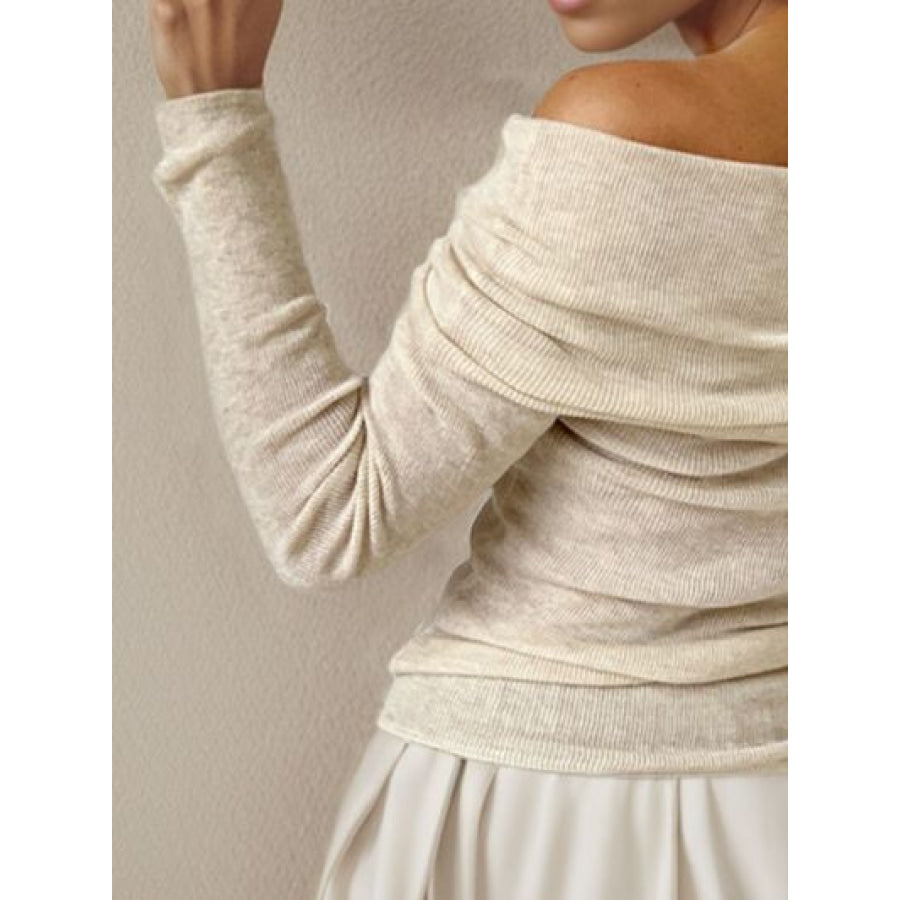 Off - Shoulder Long Sleeve Sweater Apparel and Accessories