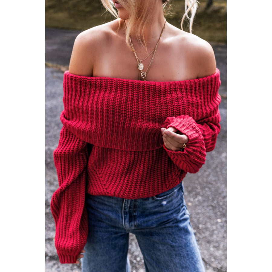 Off-Shoulder Long Sleeve Sweater Apparel and Accessories