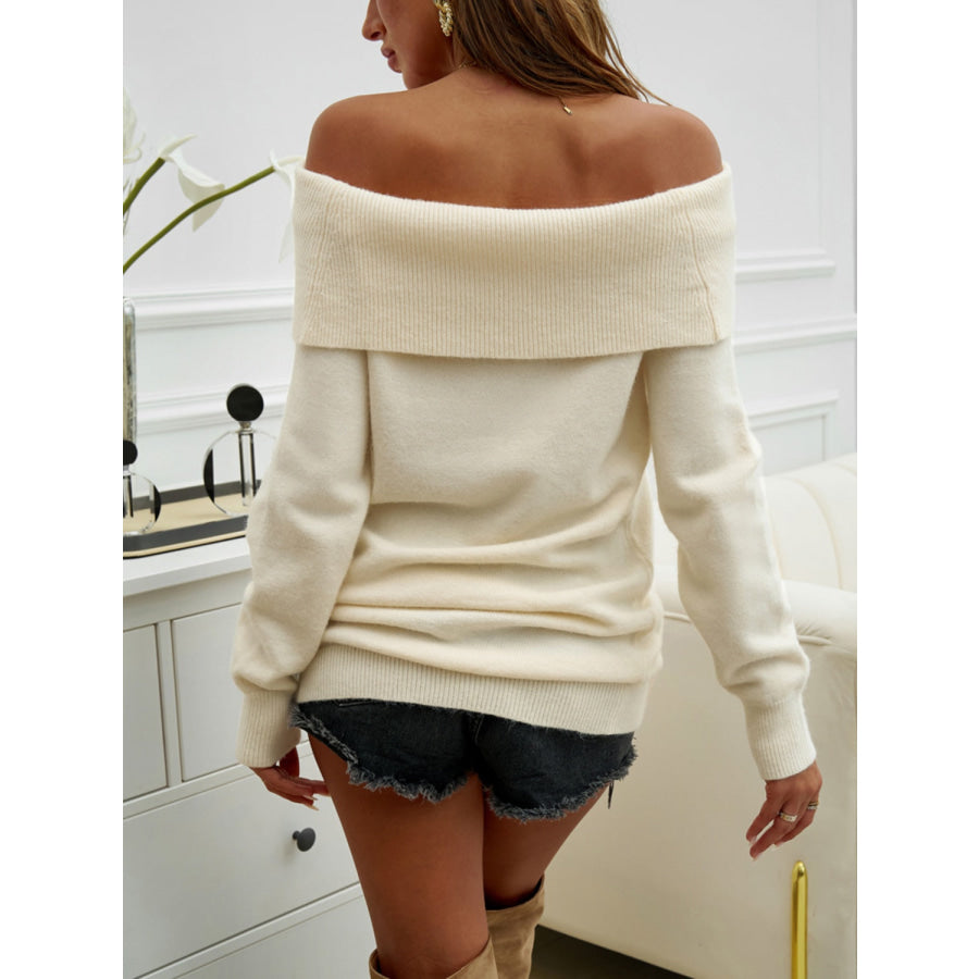 Off-Shoulder Long Sleeve Sweater Apparel and Accessories