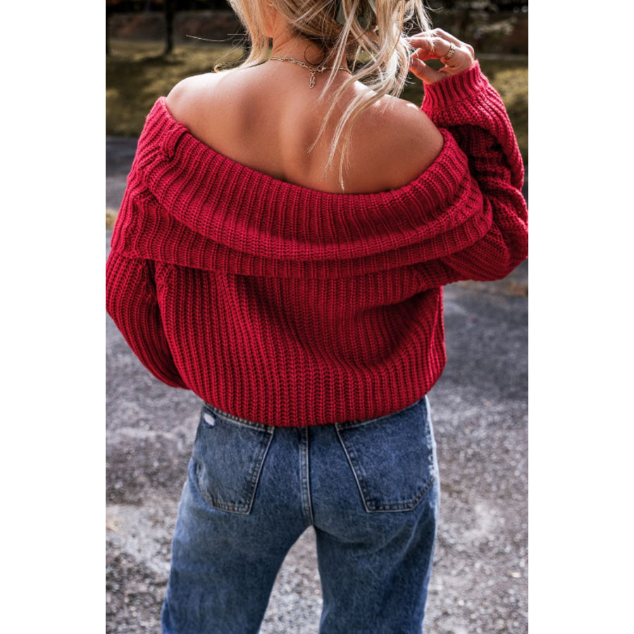 Off-Shoulder Long Sleeve Sweater Apparel and Accessories