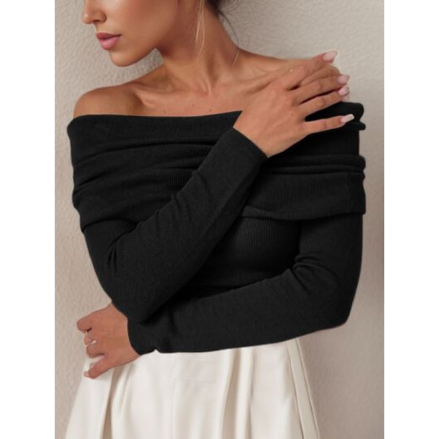 Off - Shoulder Long Sleeve Sweater Apparel and Accessories