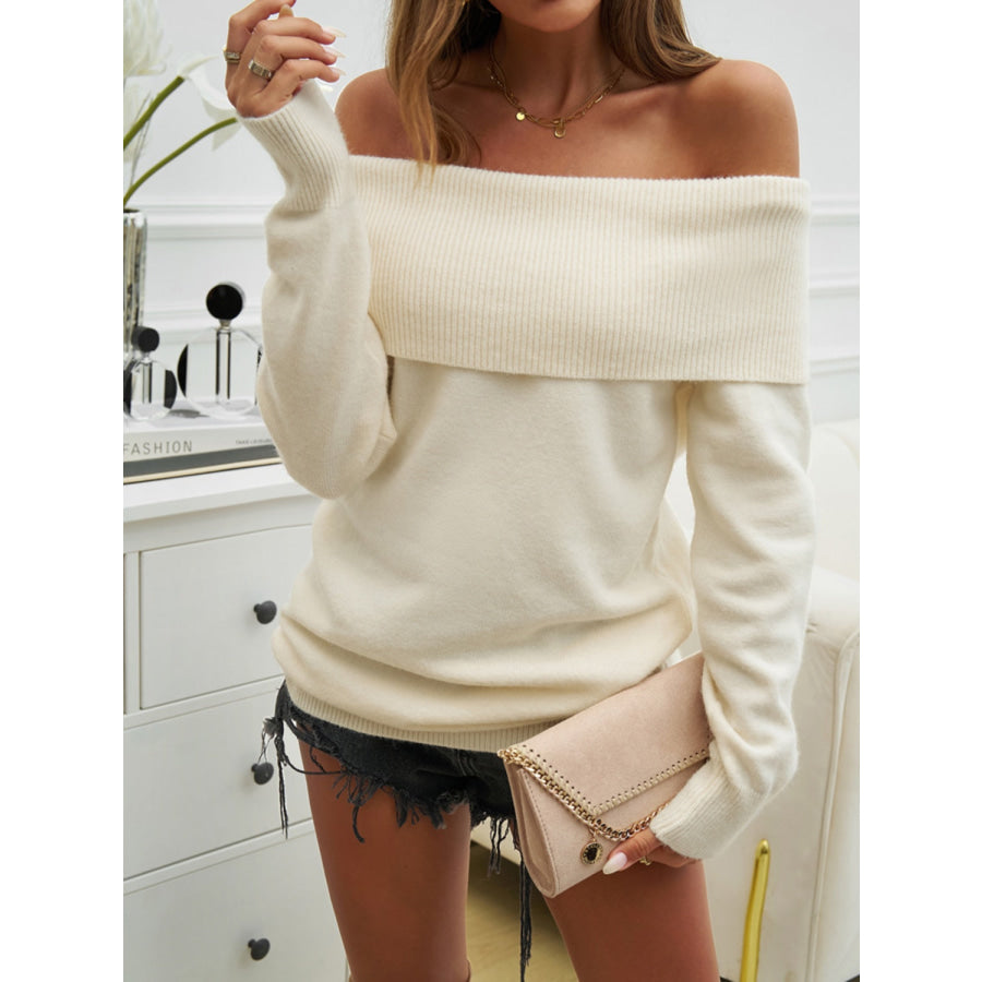 Off-Shoulder Long Sleeve Sweater Apparel and Accessories