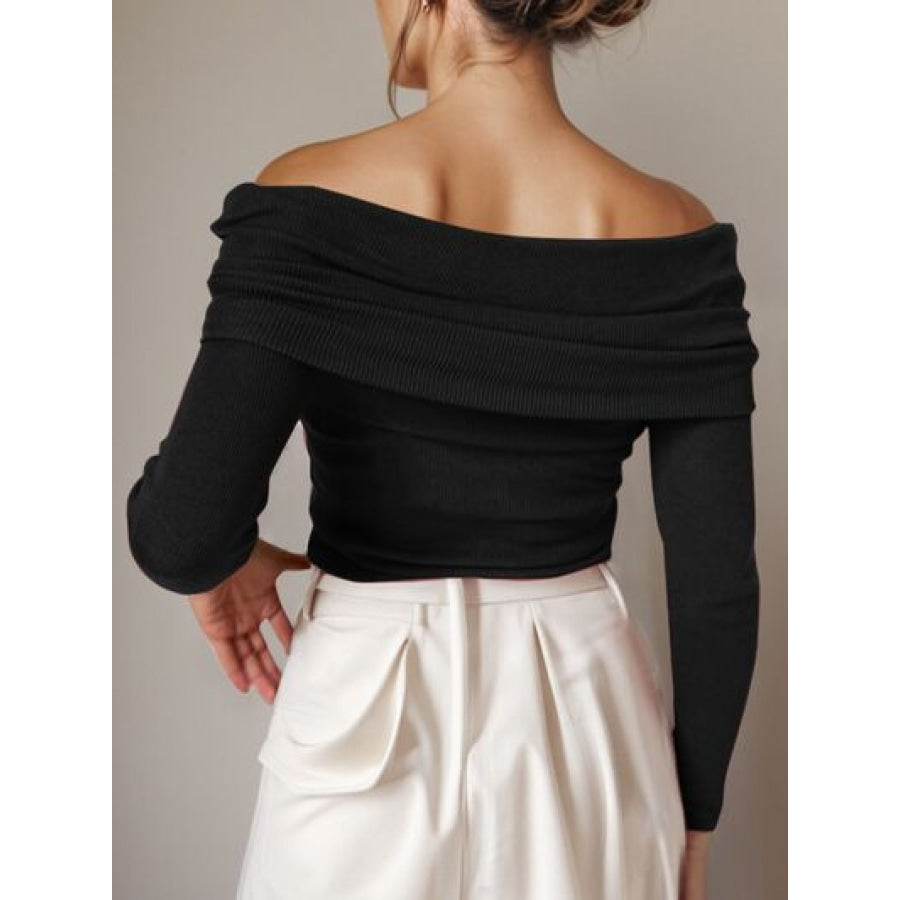 Off - Shoulder Long Sleeve Sweater Apparel and Accessories