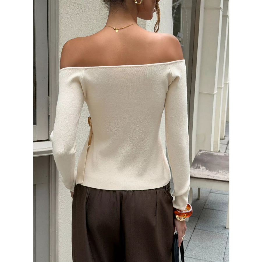 Off Shoulder Long Sleeve Sweater Apparel and Accessories