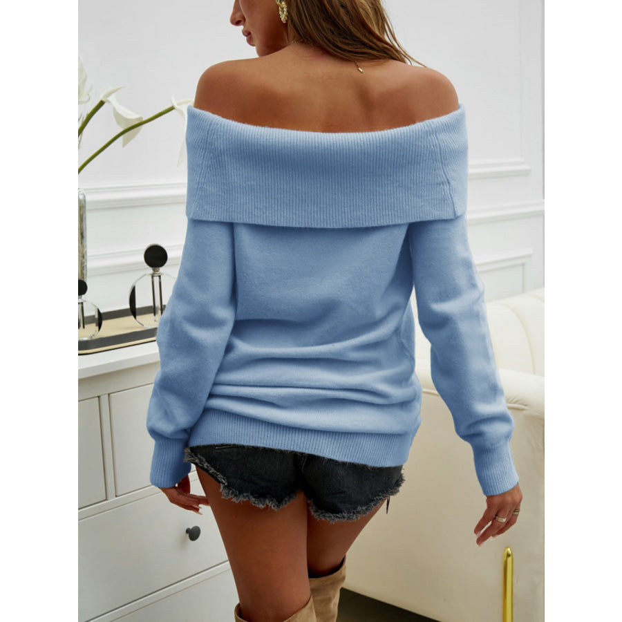 Off-Shoulder Long Sleeve Sweater Apparel and Accessories