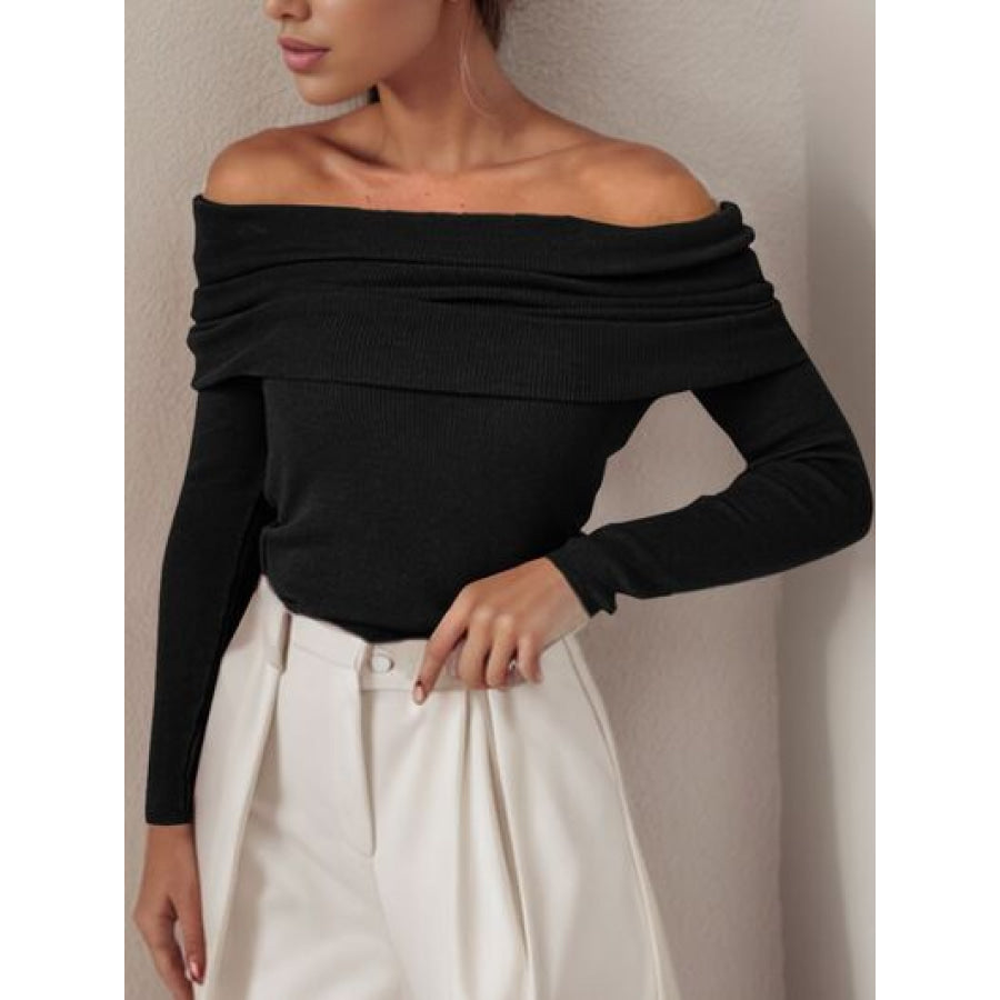 Off - Shoulder Long Sleeve Sweater Black / S Apparel and Accessories
