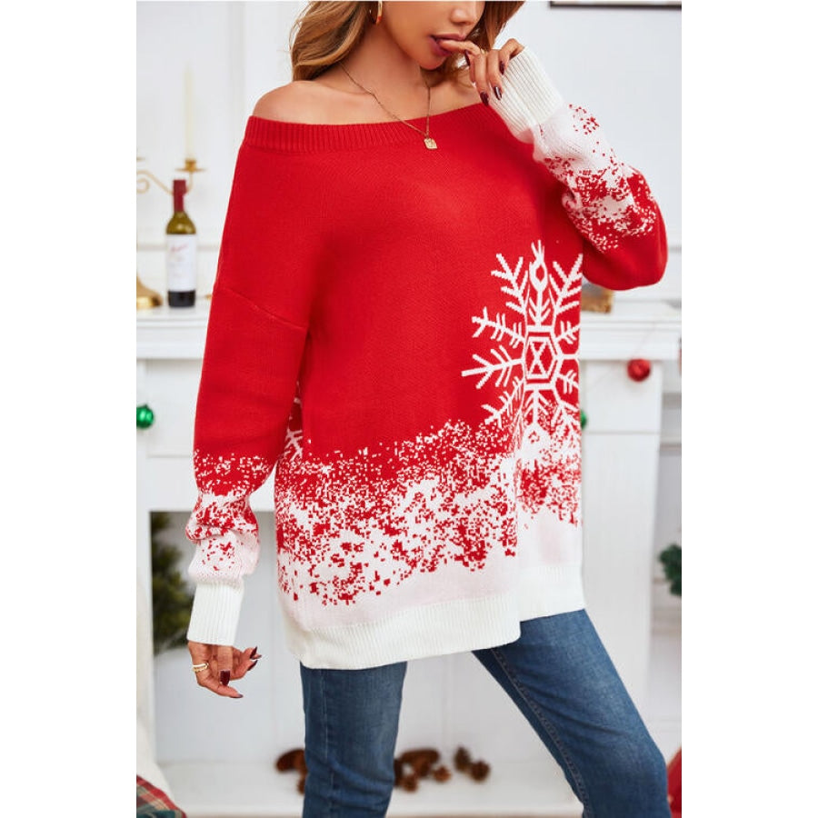 Off-Shoulder Long Sleeve Sweater Clothing