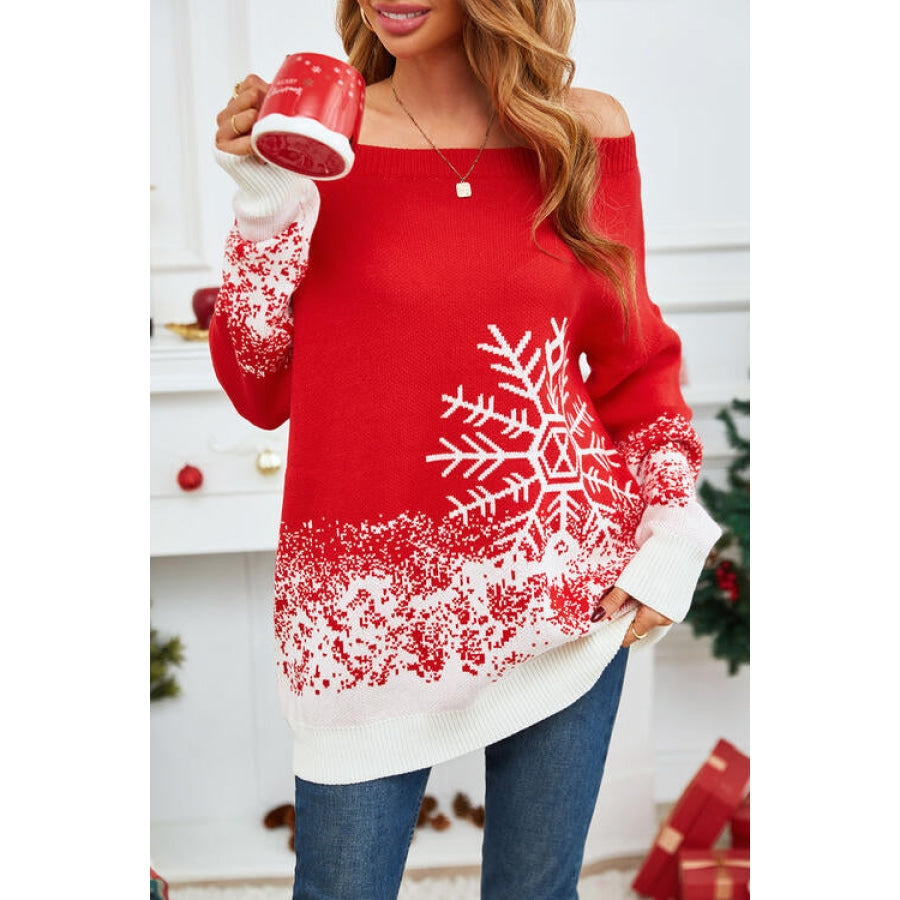 Off-Shoulder Long Sleeve Sweater Clothing