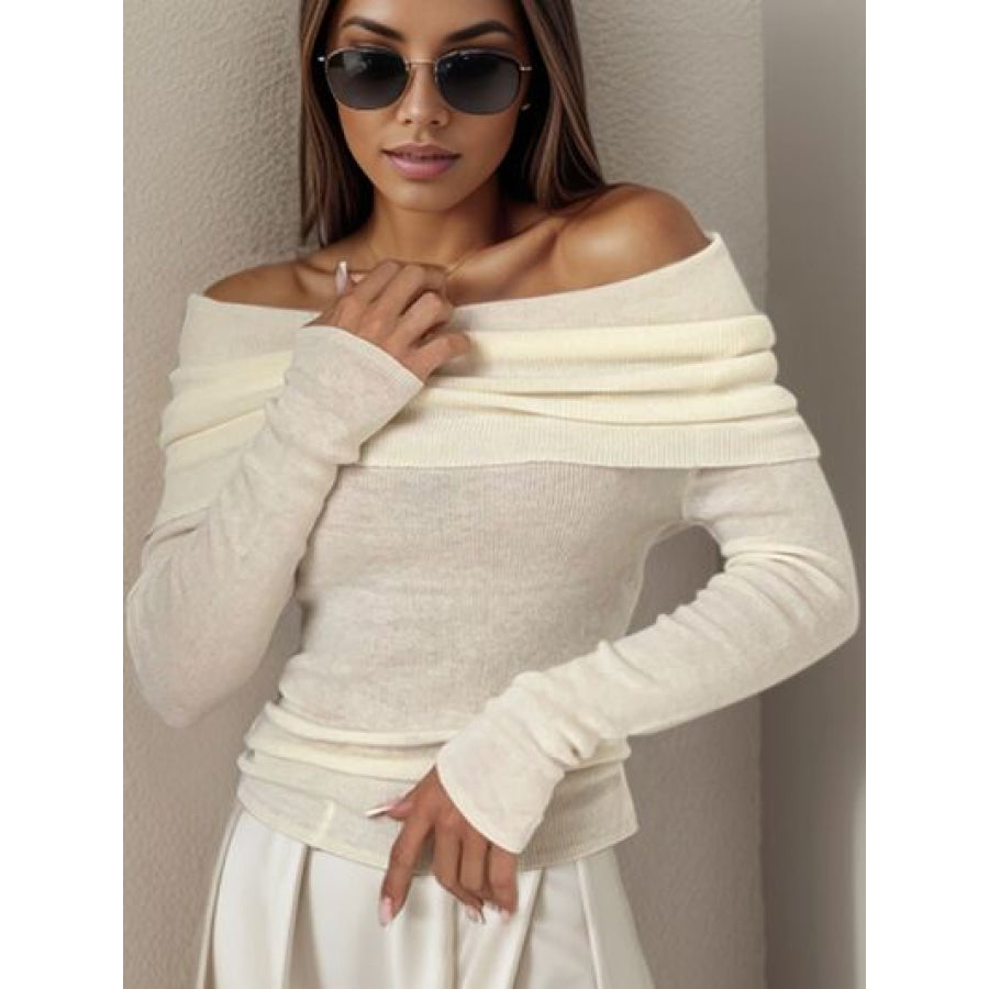 Off - Shoulder Long Sleeve Sweater Ivory / S Apparel and Accessories